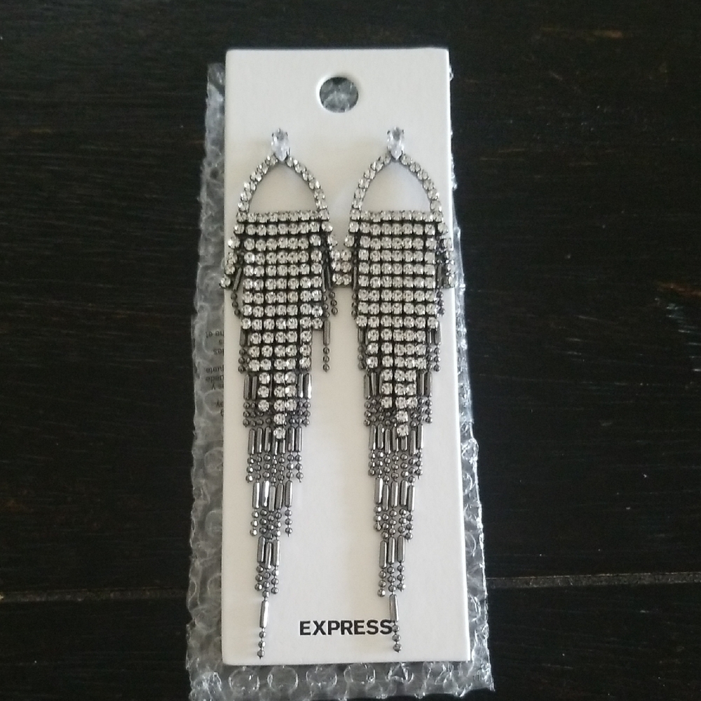 Express Shimmering Silver Statement Earrings
